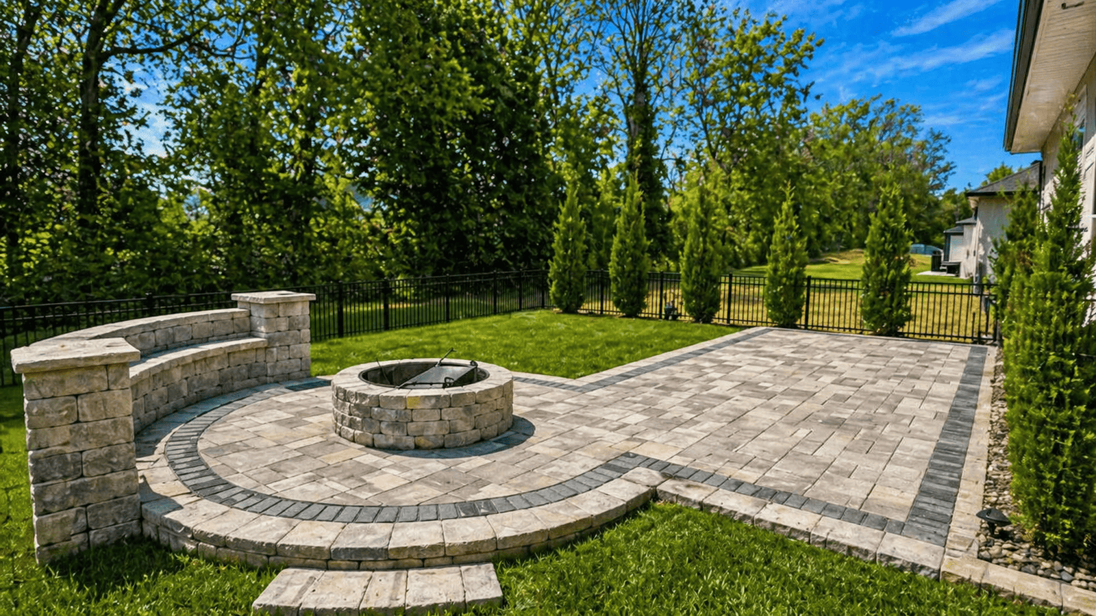 Fire pit wall with retaining wall and paver patio in Tampa Bay by Dr Pavers Design