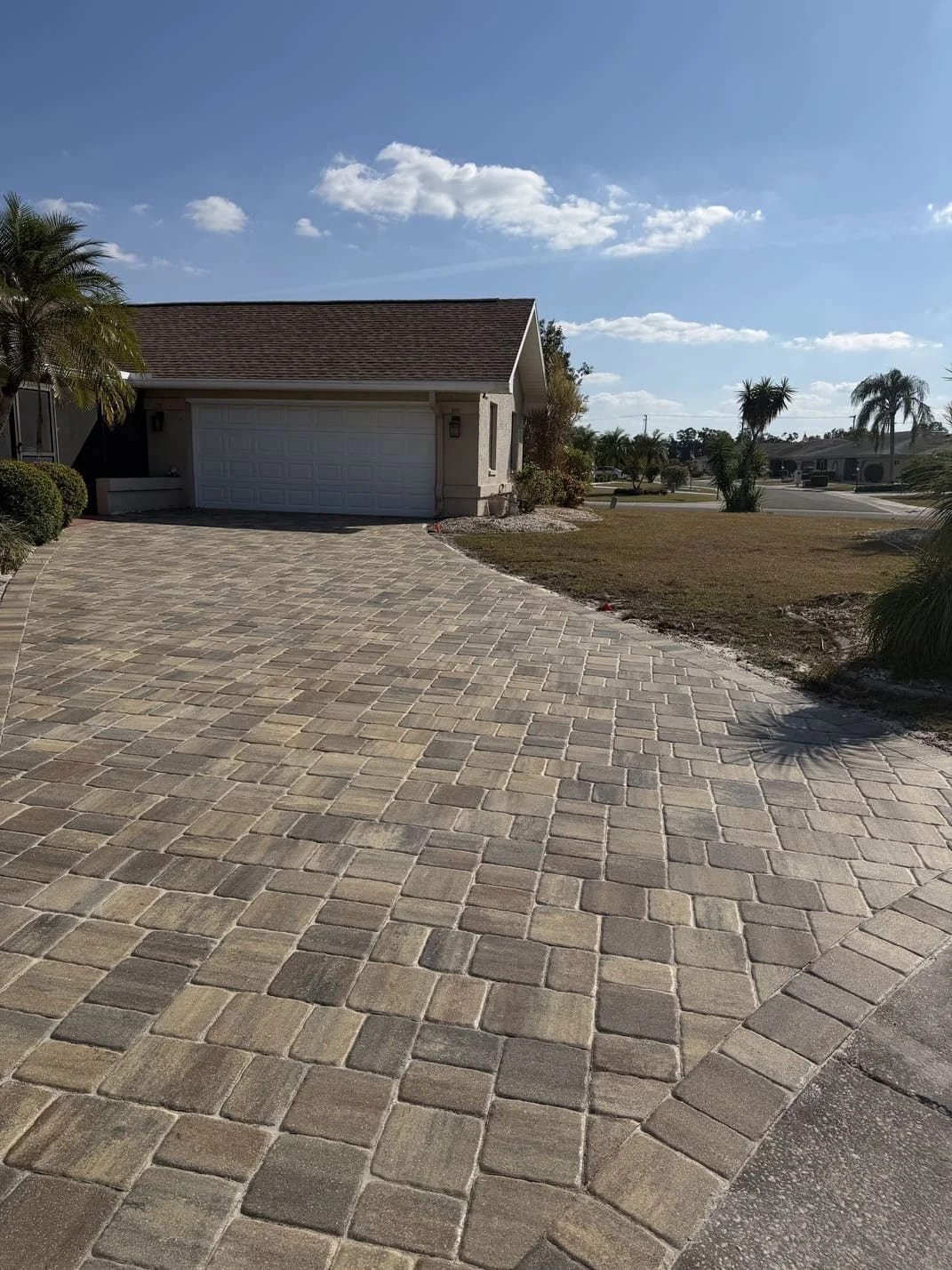 Completed paver driveway after installation in Tampa Bay by Dr Pavers Design