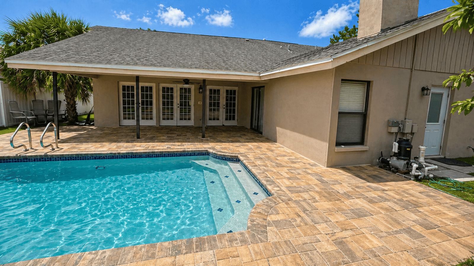 After photo of completed pool deck installation in Tampa Bay by Dr Pavers Design