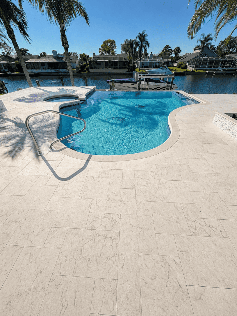 Residential Travertine installation project in Tampa Bay at a residential property