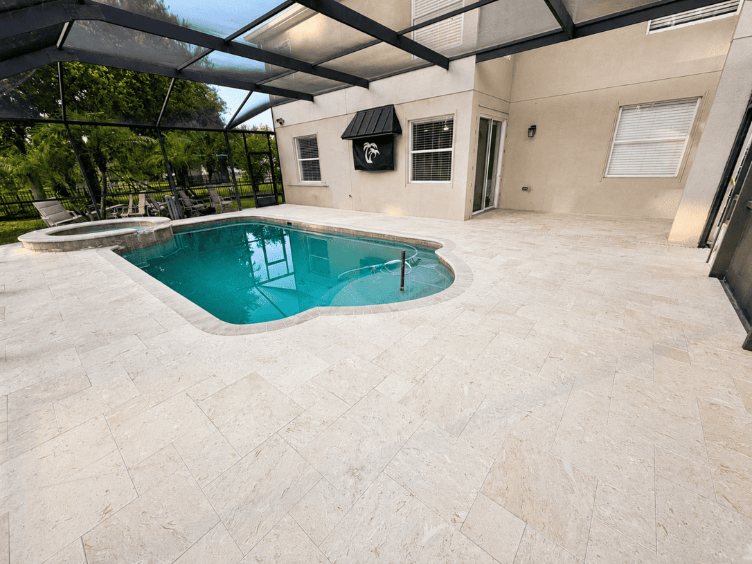 Residential Travertine installation project in Tampa Bay at a residential property