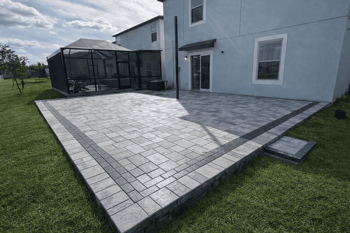 Patio paver installation in Tampa Bay at a residential property