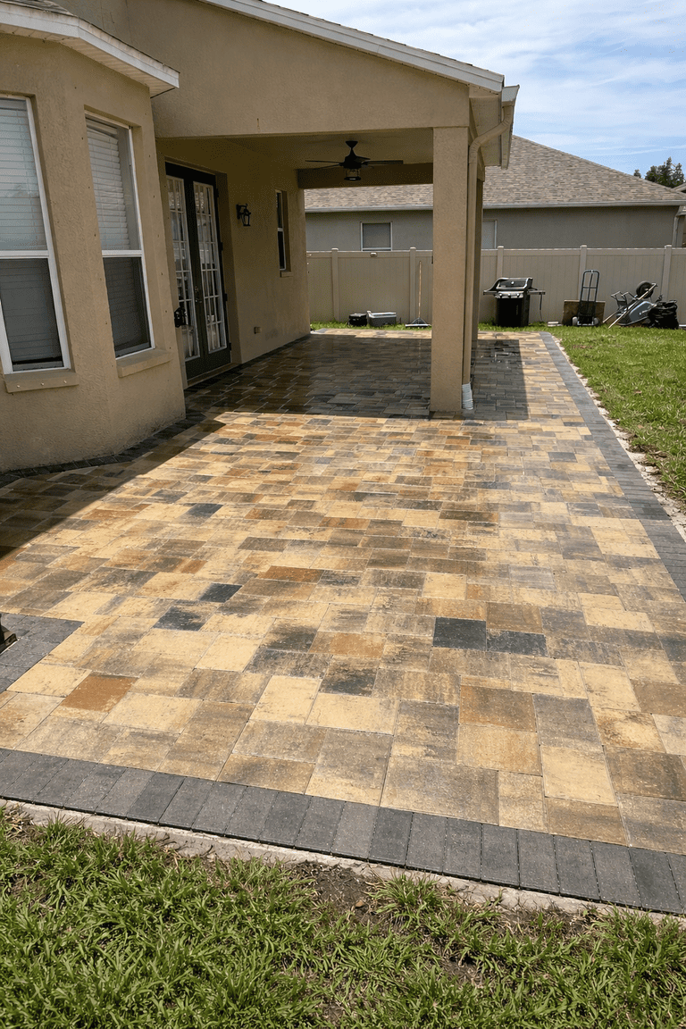 Patio paver installation in Tampa Bay at a residential property