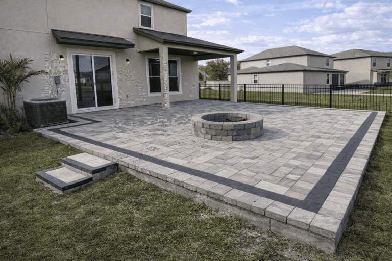 Patio paver installation in Tampa Bay at a residential property