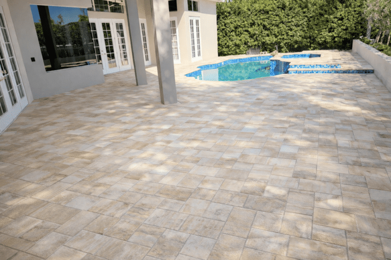 Pool deck paver installation in Tampa Bay at a residential property