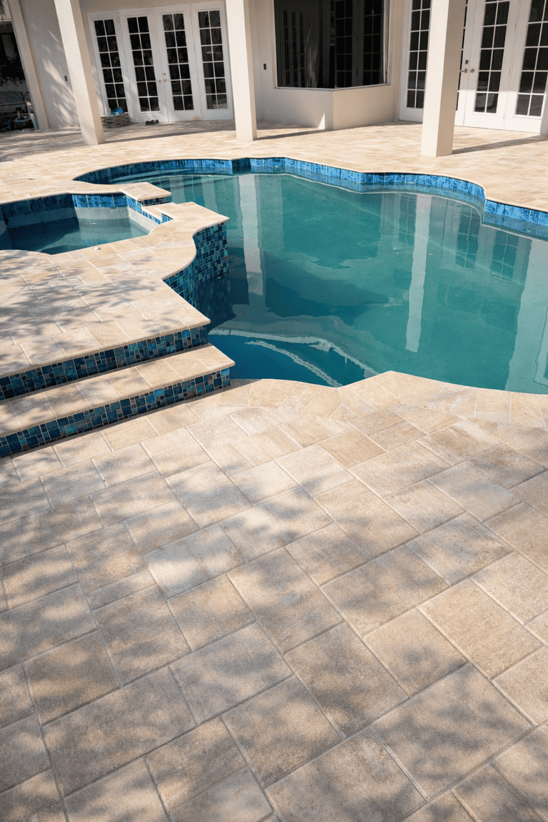 Pool deck paver installation in Tampa Bay at a residential property