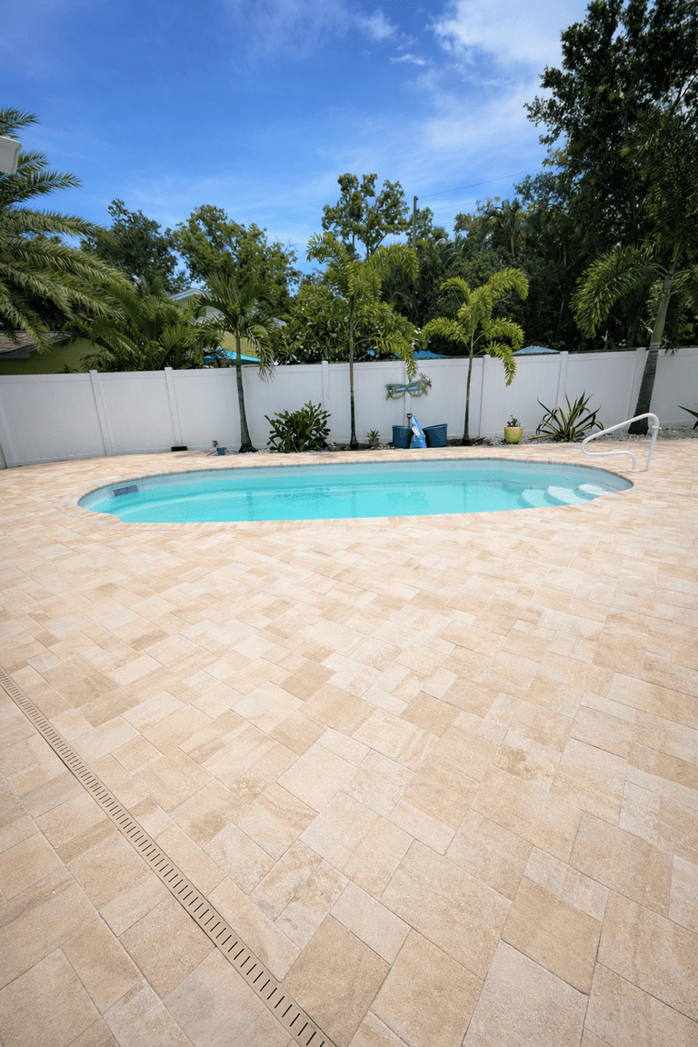 Pool deck paver installation in Tampa Bay at a residential property