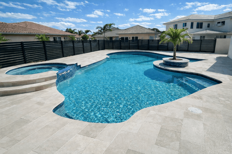 Pool deck paver installation in Tampa Bay at a residential property