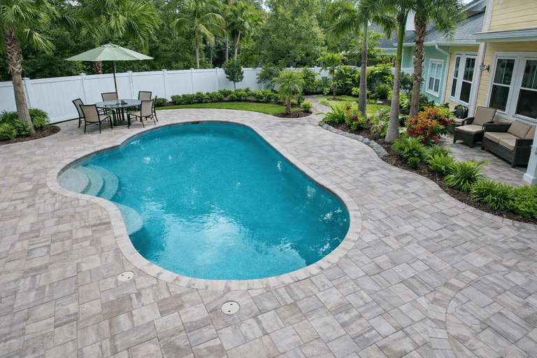 Pool deck paver installation in Tampa Bay at a residential property