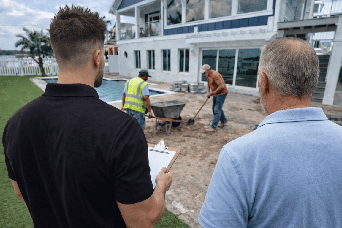 Residential pool deck paver installation in Tampa Bay at a residential property