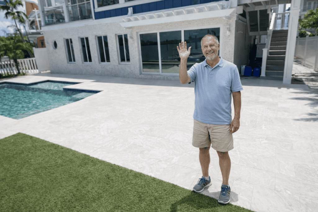 Pool deck paver installation in Tampa Bay at a residential property