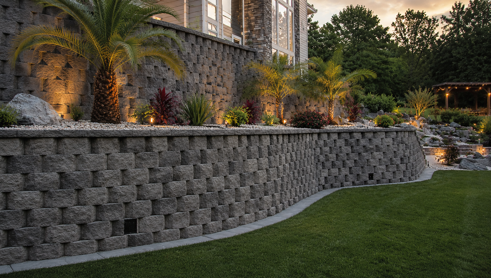 Residential retaining wall installation in Tampa Bay at a residential property