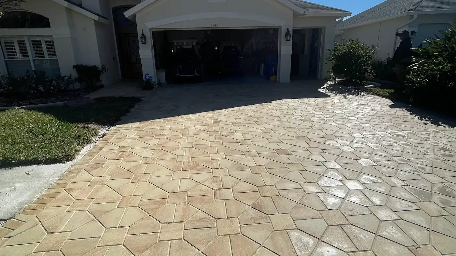 driveway paver patterns shown in a real Tampa Bay outdoor project