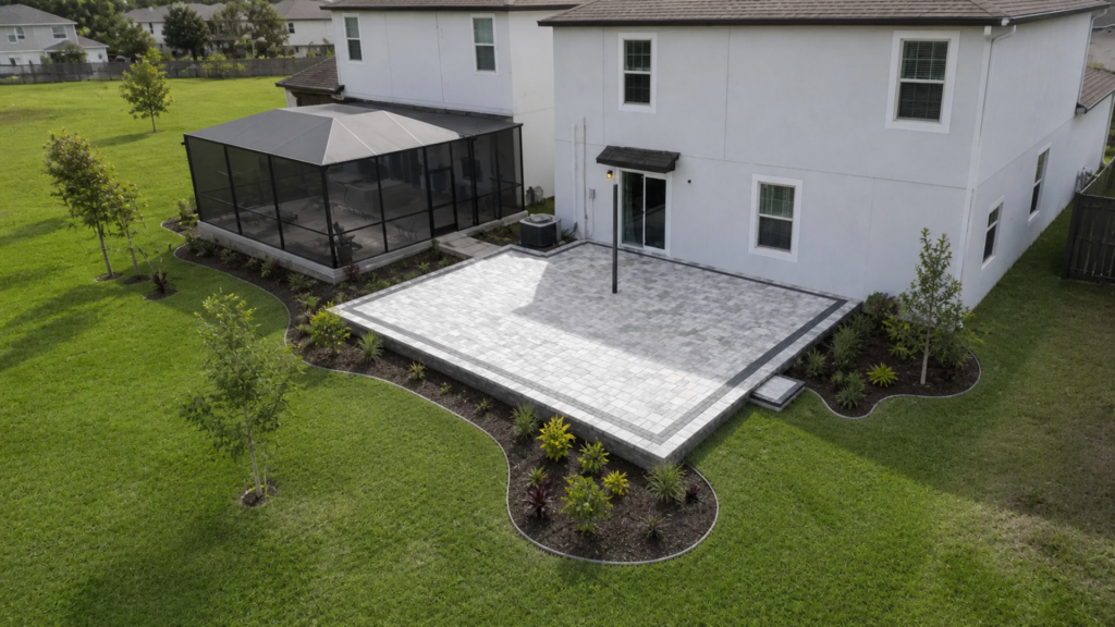 multi-level patio ideas at a completed Dr Pavers Design project
