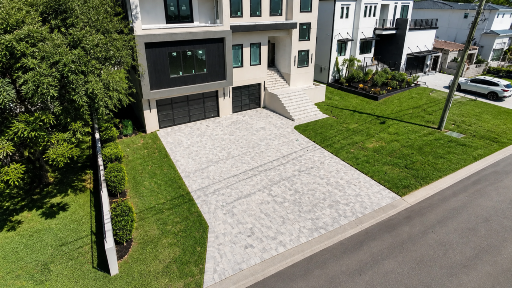 rain effects on pavers at a completed Dr Pavers Design project