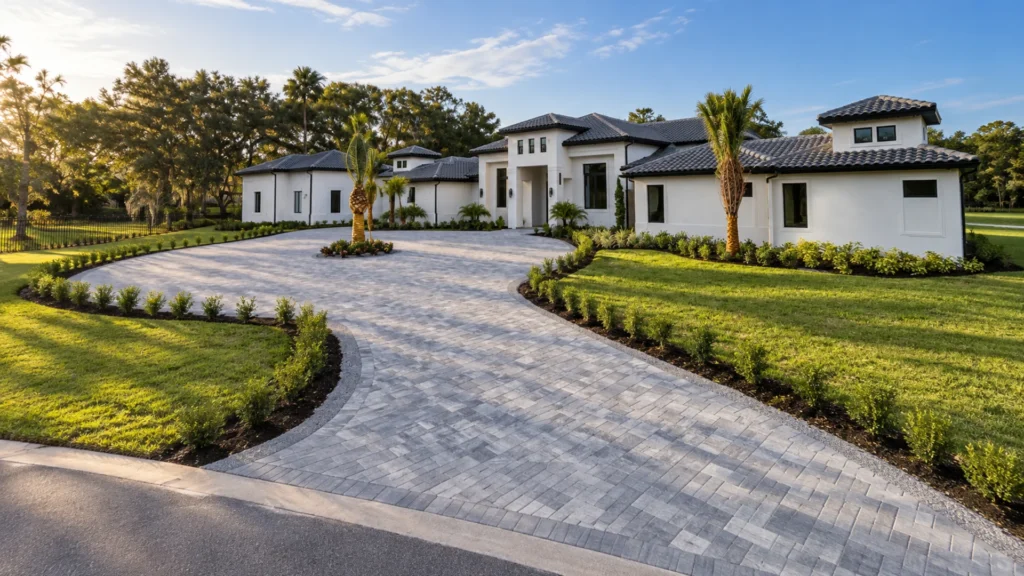 paver driveway apron at a completed Dr Pavers Design project