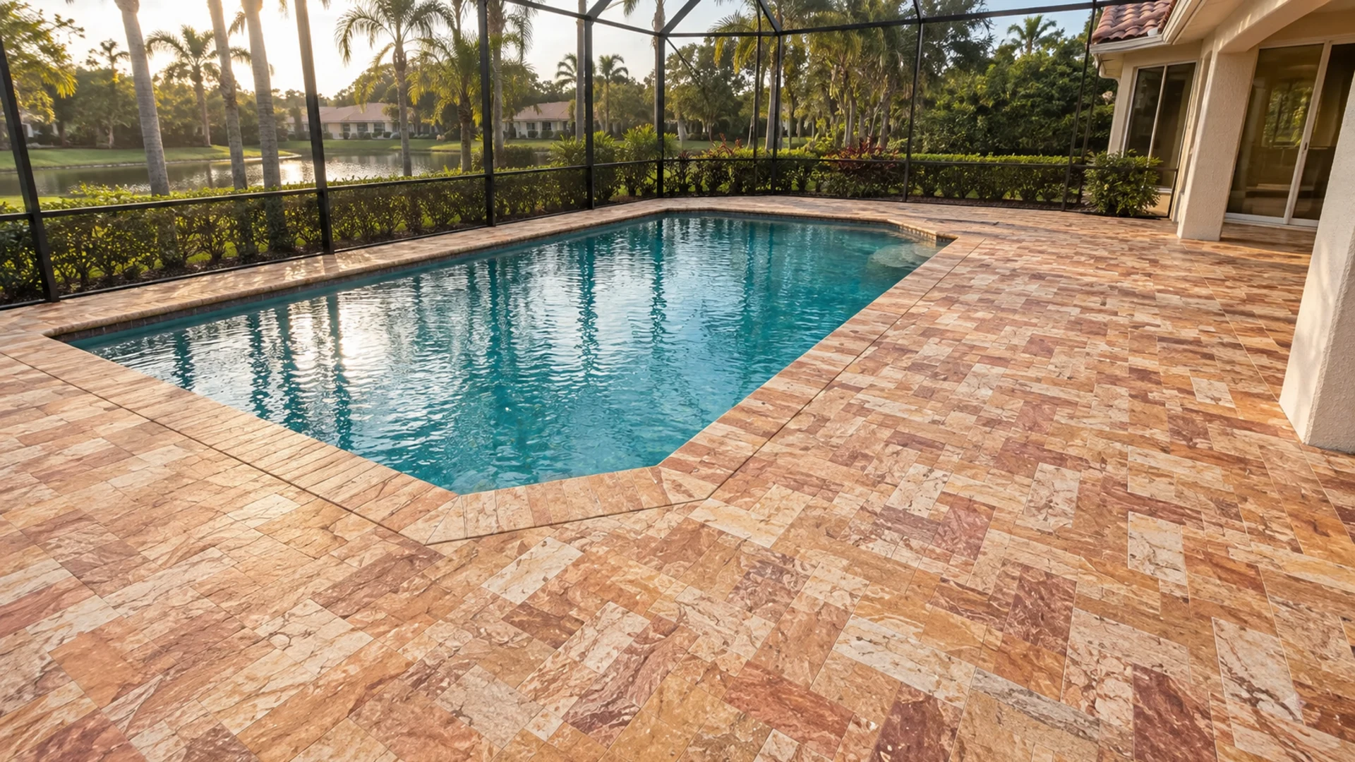 pool coping gaps at a completed Dr Pavers Design project