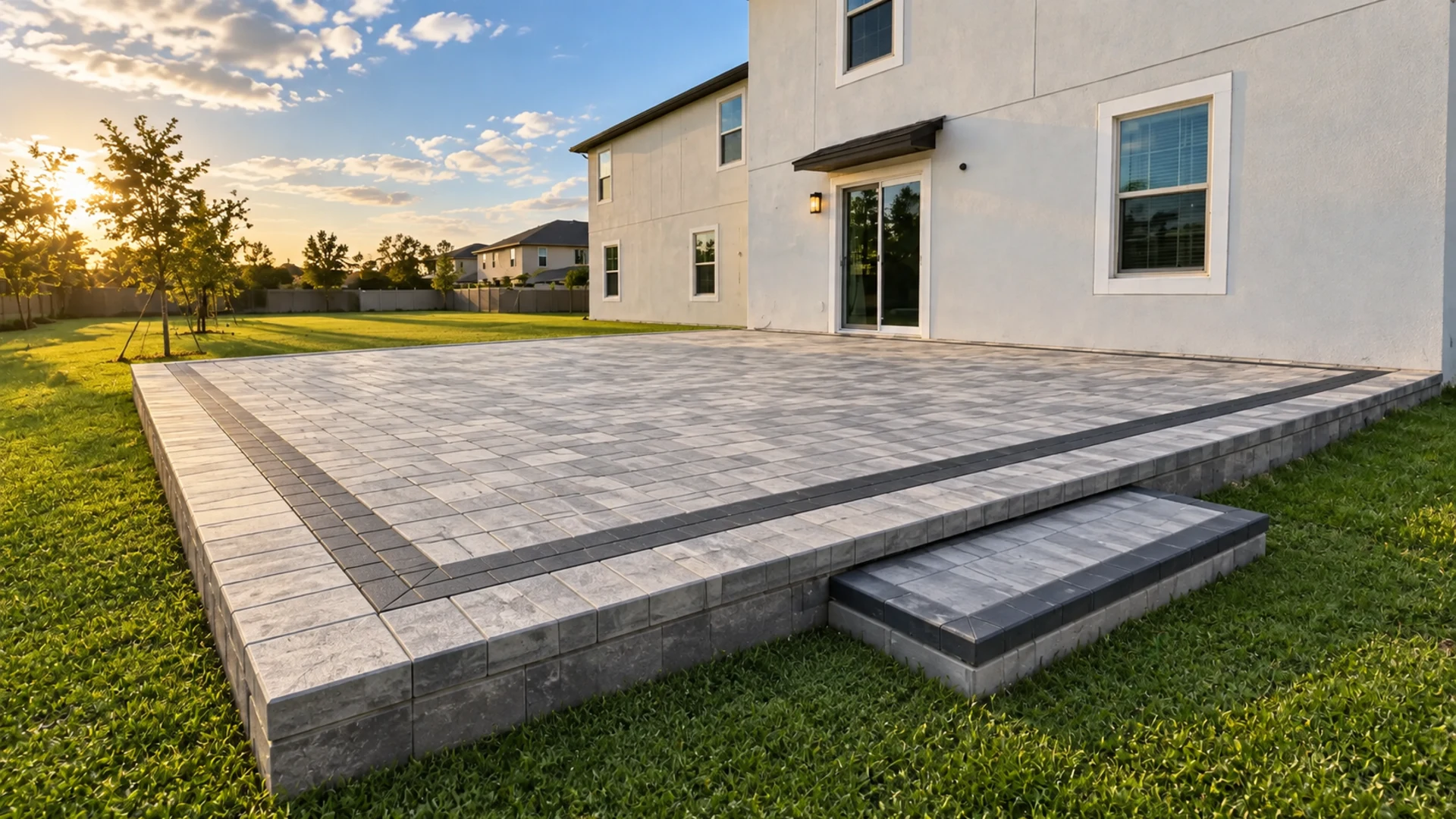 patio step transitions at a completed Dr Pavers Design project