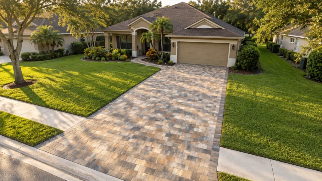 paver driveway layouts at a completed Dr Pavers Design project