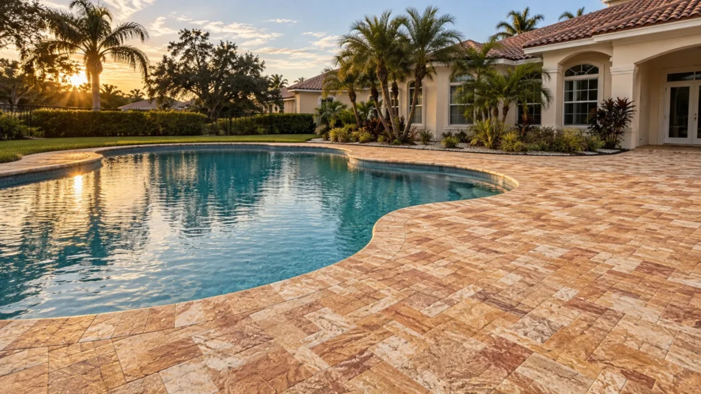 pool deck coping movement at a completed Dr Pavers Design project